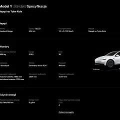 Tesla Y wymiary: długość 4797 mm, szerokość 2129 mm (z lusterkami), wysokość 1621 mm.