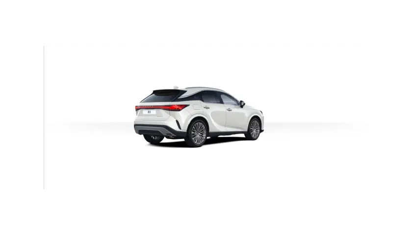 Biały Lexus RX z tyłu, z widocznymi światłami i felgami. Sprawdź jego wymiary, by dopasować do swoich potrzeb.